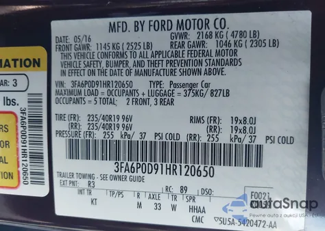 2017 Ford Fusion Titanium from USA, damaged, VIN 3FA6P0D91HR120650